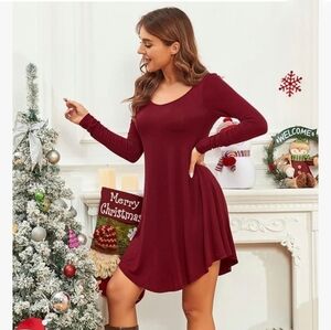 NEW Dearcase Wine skater dress with long sleeves size medium